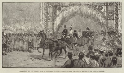 Réception du Czarevitch à Colombo, Ceylan, passant sous des arcs de triomphe avec le gouverneur - Walter Paget